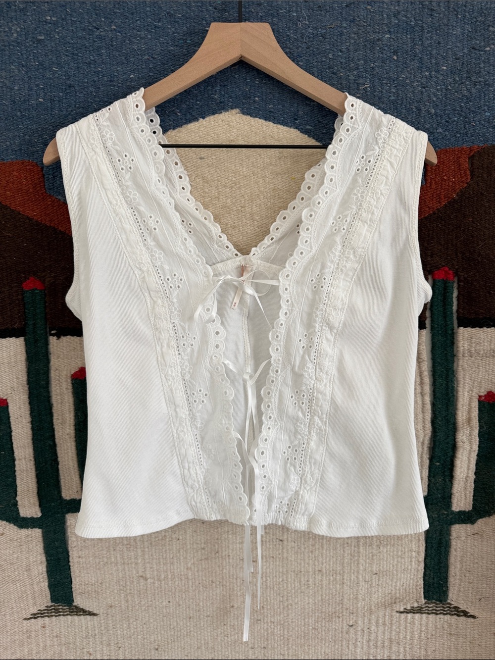 Free People White Lace-Trim V-Neck Camisole